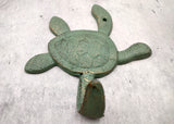 Cast Iron Green Patina Sea Turtle Wall Hook (1 cast iron hook approx. 6+ inches) Verdigris Sea Turtle Wall Hanger for coastal home decor!