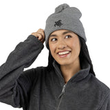 Cozy Pom-Pom Knit Cap with Black Sea Turtle Embroidery - 5 colors