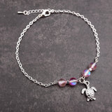 Sea Turtle Anklet Light Pink Beads Silver Color (approx. 9+ inches AROUND) Cute Pink Sea Turtle Charm Anklet for any beachy outfit!