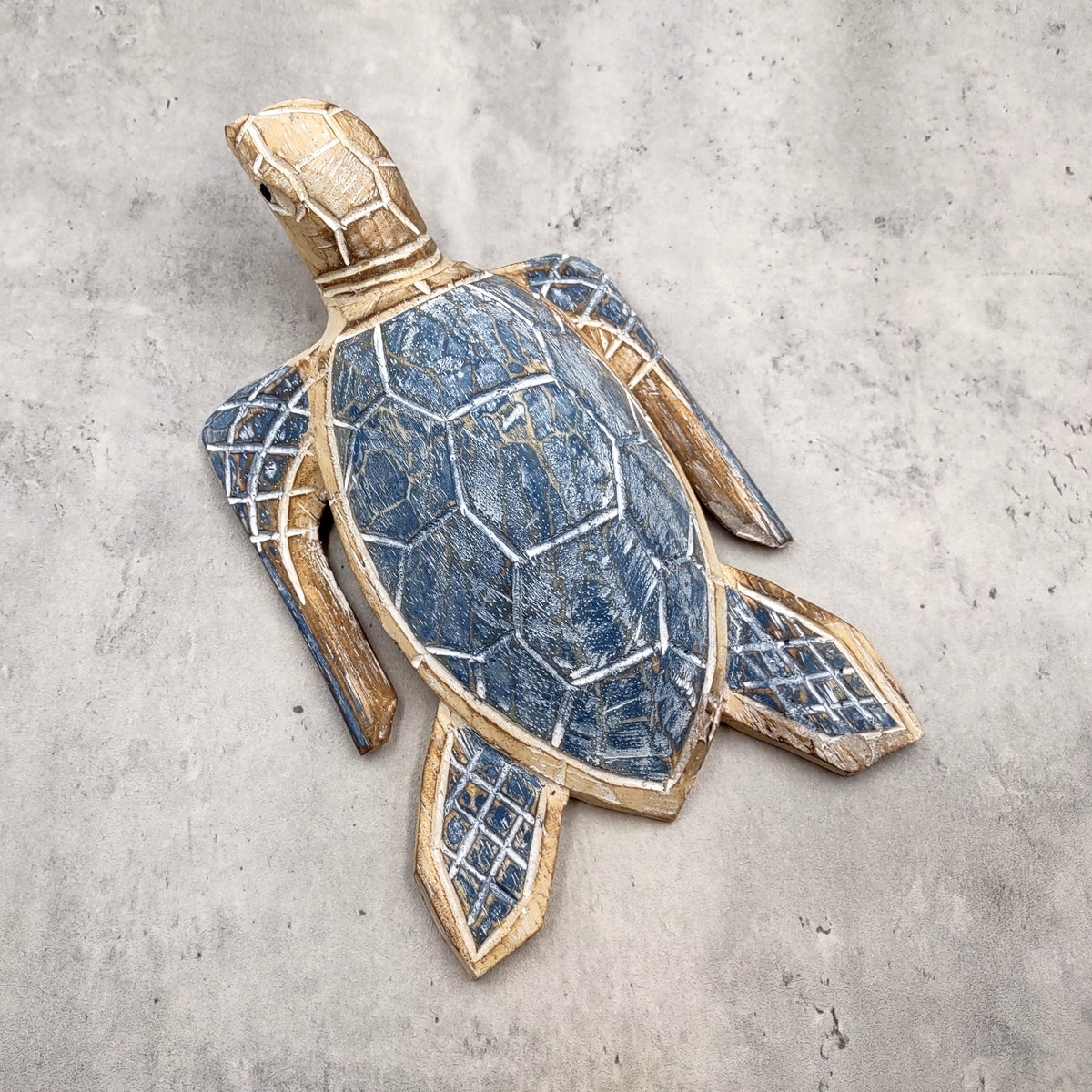 Large Blue Sea Turtle Painted Wood (1 sea turtle approx. 10+ inches) Dark Blue Painted Wooden Sea Turtle Figure for home décor & display!