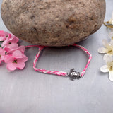 Sea Turtle Bracelet Braided Cord Magenta Pink White (approx. 5-7+ inches AROUND) Rose Blush White Knit String Sea Turtle Bracelet to gift!