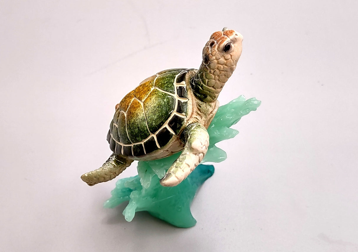 Green Sea Turtle Figurine Riding A Wave (One figure approx. 5+ inches long) Wonderful sea life décor for your home or office!