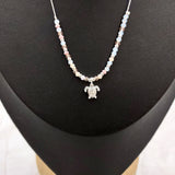 Sea Turtle Charm Necklace Pink Peach White Beads Silver Color (approx. 14+ inches AROUND) Sea Turtle Necklace Jewelry for seaside wear!