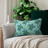 Sea Blue and Green Island Inspired Sea Turtle Lumbar Pillow