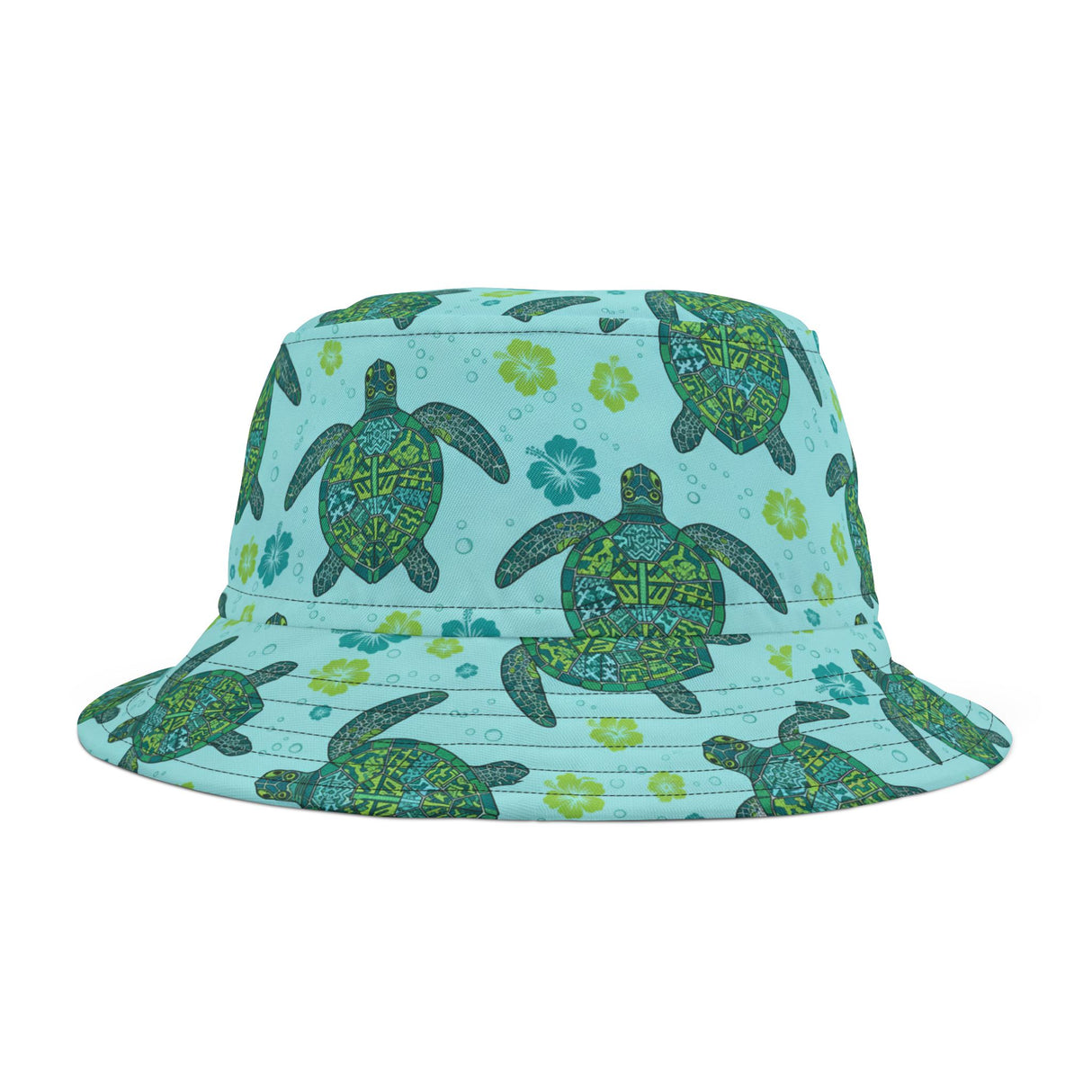 Sea Tones Island Print Sea Turtle Pattern Bucket Hats - Large Sizes Available