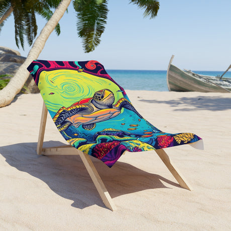 Cosmic Sea Turtle Beach Towel - Vibrant Summer, Pool Party Accessory, Eco-Friendly, Perfect for Beach Days, Gift for Ocean Lovers