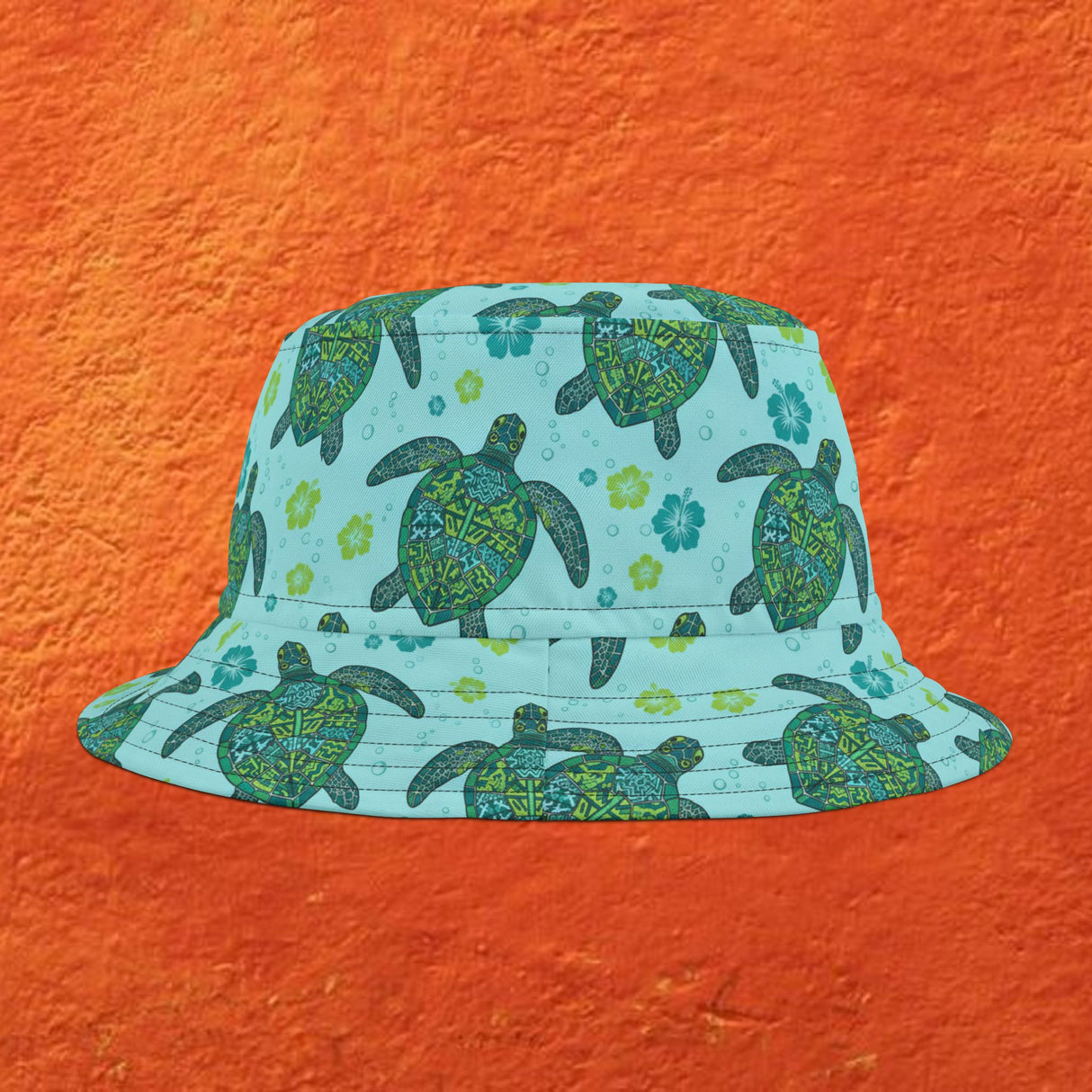 Sea Tones Island Print Sea Turtle Pattern Bucket Hats - Large Sizes Available