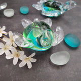 Glass Sea Turtle Figurine Spiral Aqua Green (1 figure approx. 4.5 inches long) Blue Green Glass Sea Turtle for home decor & gifting!