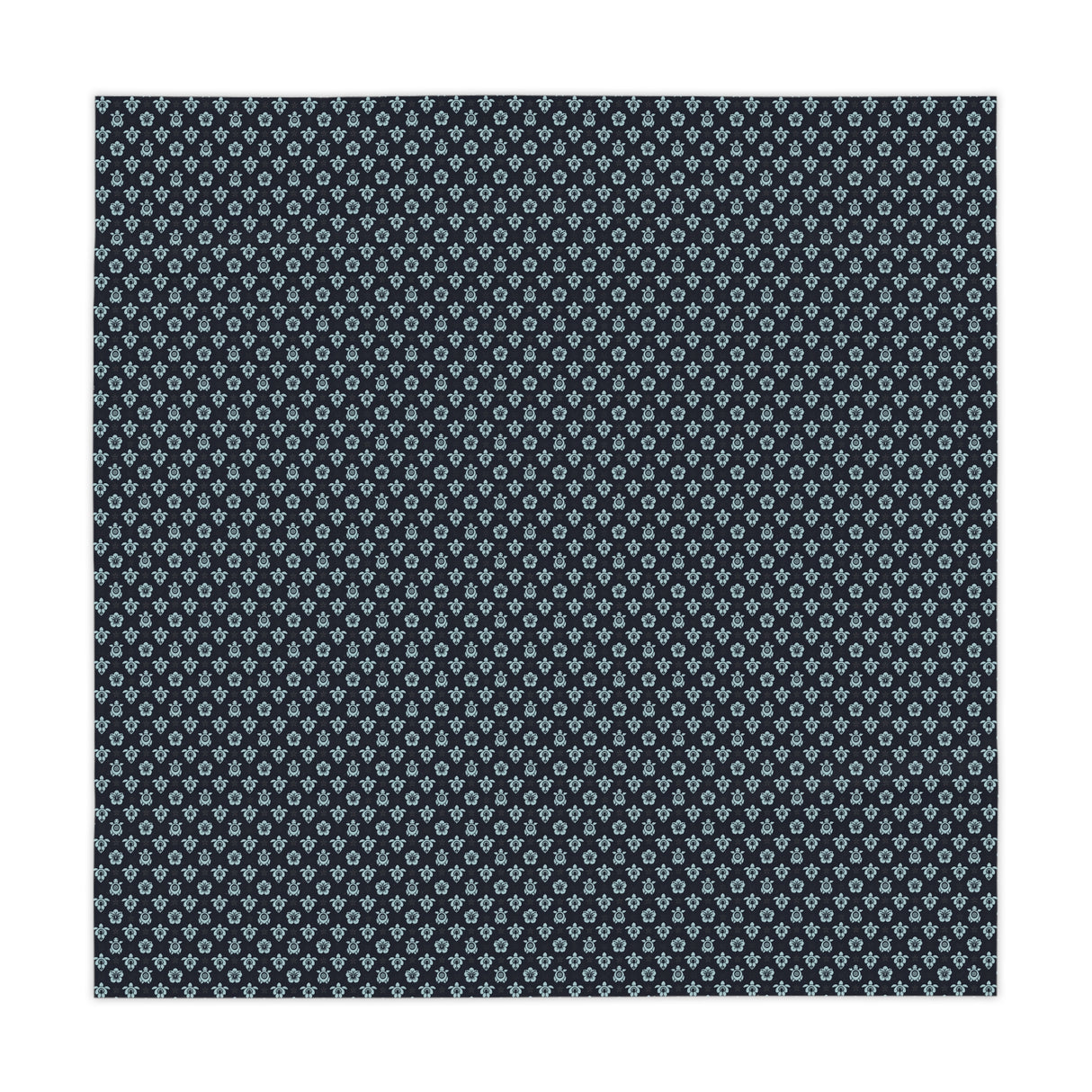 Dark Blue Sea Turtle and Floral Print Tablecloth