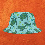 Sea Tones Island Print Sea Turtle Pattern Bucket Hats - Large Sizes Available