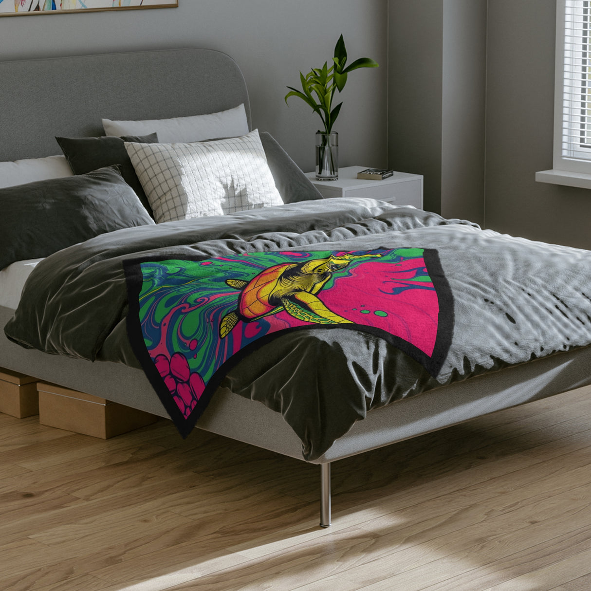 Swirling Sea Turtle-Themed Velveteen Microfiber Blanket - 3 Sizes