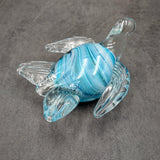 Aqua Blue Swirl Glass Sea Turtle Figurine (1 figure approx. 4.5 inches long) Aqua Blue Glass Sea Turtle for coastal home decor & collecting!