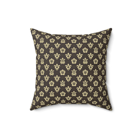 Brown and Ivory Tropical Pattern Sea Turtle Faux Suede Pillow - 4 sizes