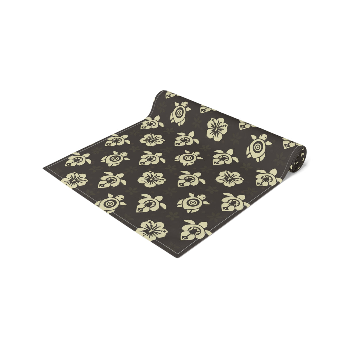 Dark Brown Sea Turtle and Floral Print Table Runner