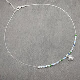 Sea Turtle Charm Necklace Blue Green White Beads Silver Color (approx. 14+ inches AROUND) Sea Turtle Necklace Jewelry for seaside wear!