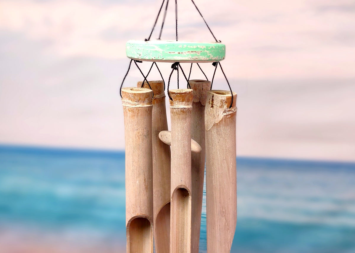 Hanging Wooden Green Turtle Bamboo Wind Chime (1 Chime approx. 33 x 4 inches) Turtle Bamboo Windchime brings beachside charm to any home!