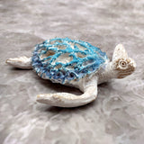 White Sea Turtle Blue Coral Shell Figurine (1 figure approx. 4+ inches) Rough White Blue Sea Turtle Statuette for decor gifts & collecting!