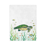Green Sea Turtle in The Grass -Themed Velveteen Microfiber Blanket - 3 Sizes