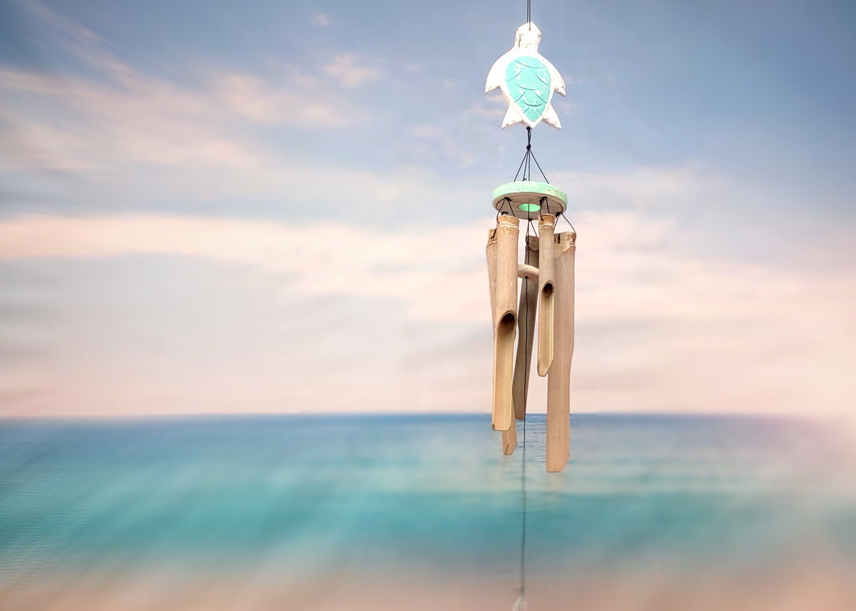 Hanging Wooden Green Turtle Bamboo Wind Chime (1 Chime approx. 33 x 4 inches) Turtle Bamboo Windchime brings beachside charm to any home!
