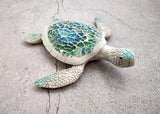 Sea Turtle Blue Green Glass Mosaic Shell Figurine (1 figure approx. 6.25+ inches long) Glass Mosaic Shell Sea Turtle Figure for home decor!