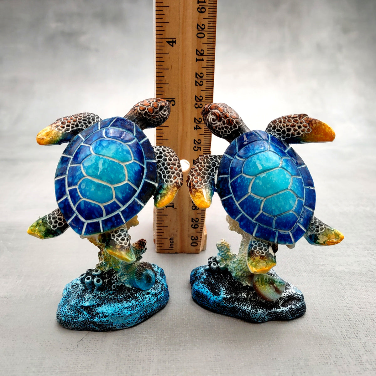 Blue Sea Turtle Figurine Painted Resin (1 figure approx. 3.5+ inches tall) Ocean Blue Sea Turtle for coastal home decor gifts & collecting!