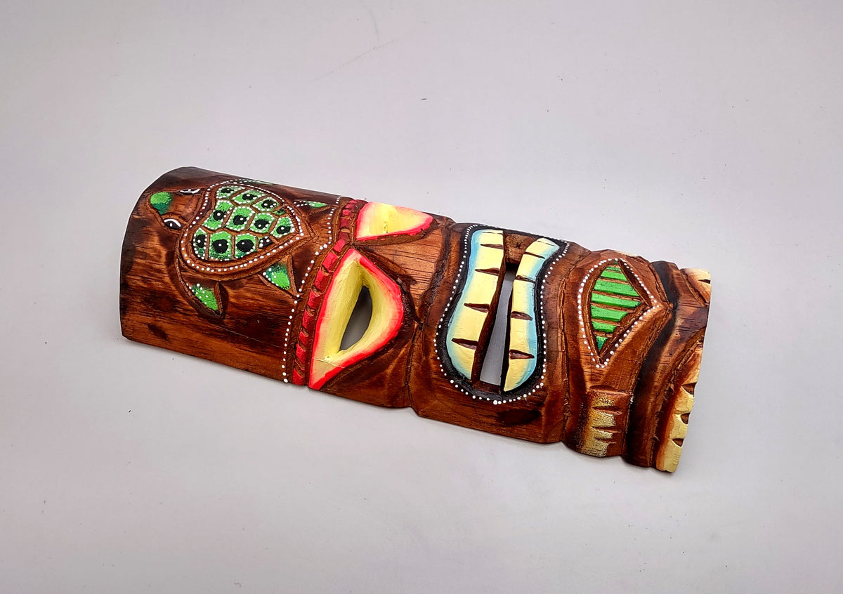 Tropical Tiki Mask Face Large Painted Wooden Turtle (1 mask approx. 12 inches tall) Colorful Painted Tiki Mask to hang in a seaside home!