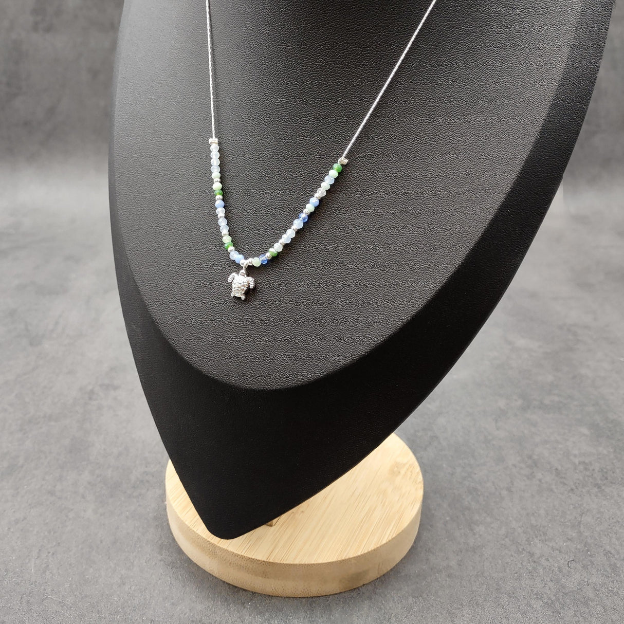 Sea Turtle Charm Necklace Blue Green White Beads Silver Color (approx. 14+ inches AROUND) Sea Turtle Necklace Jewelry for seaside wear!