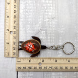 Orange Hibiscus Painted Wooden Sea Turtle Keychain (1 keychain approx. 4.25+ inches) Wooden Sea Turtle Key Fob for gifting or party favors!