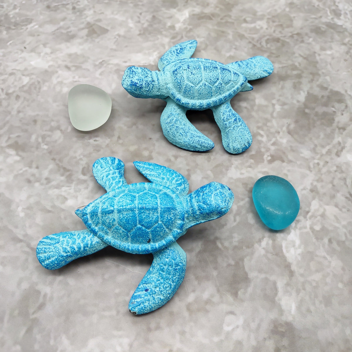 Small Metal Aqua Blue Sea Turtle Figurine (1 turtle figure approx. 3.75+ inches) Small Iron Blue Sea Turtle for coastal home decor & gifts!
