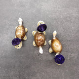 Cowrie Shell Sea Turtle Figurines Purple Hat (3 figures approx. 2+ inches) Cute Cowrie Seashell Sea Turtles for gifts decor & display!