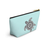 Boho White and Blue Sea Turtle Print Accessory Pouch