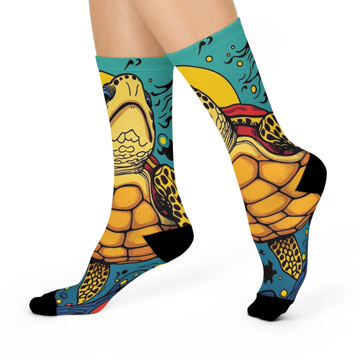 Crazy Cartoon Sea Turtle Cushioned Crew Socks