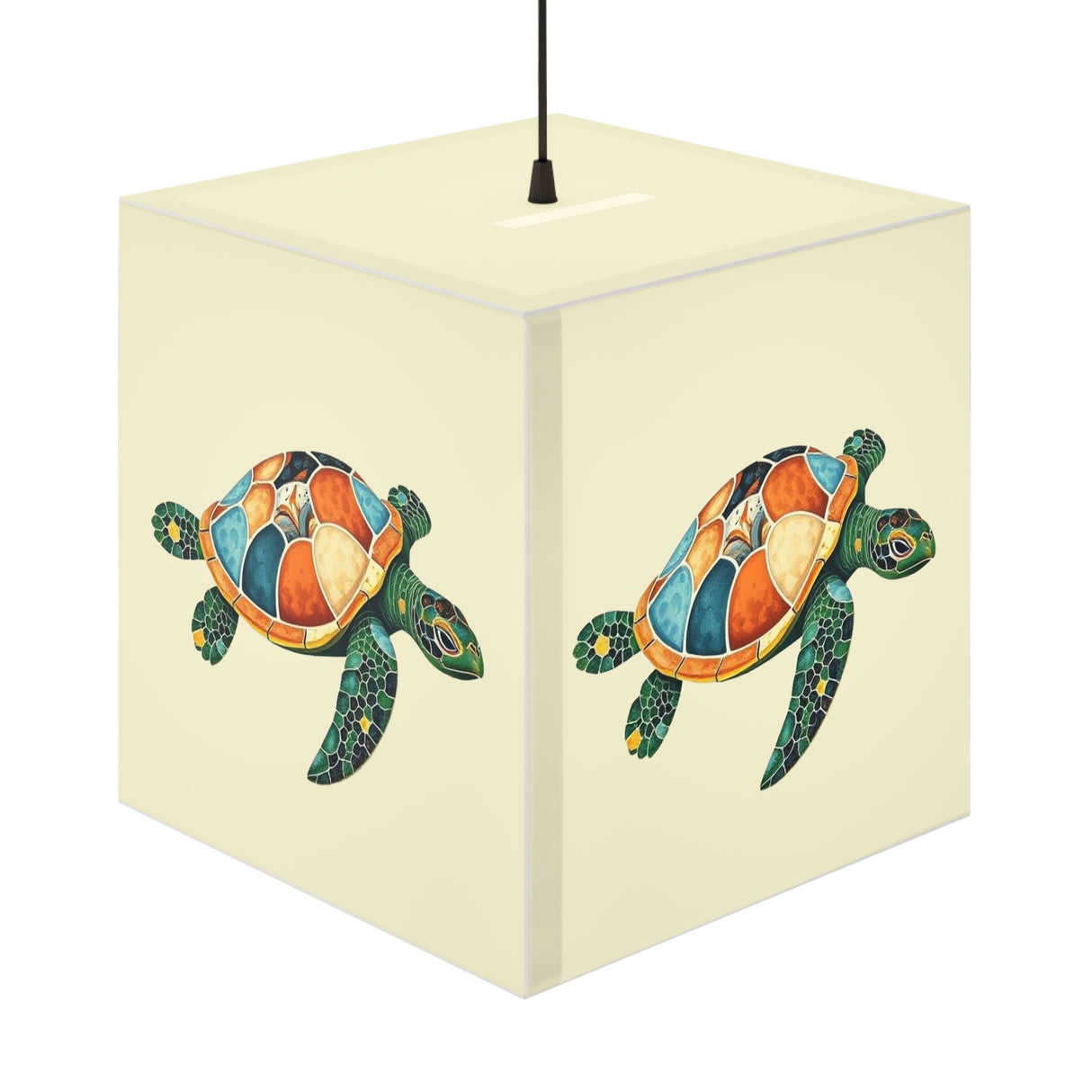 Green Collage Sea Turtle Geometric Light Cube Lamp