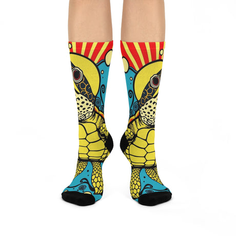 Colorful Cartoon Sea Turtle Cushioned Crew Socks