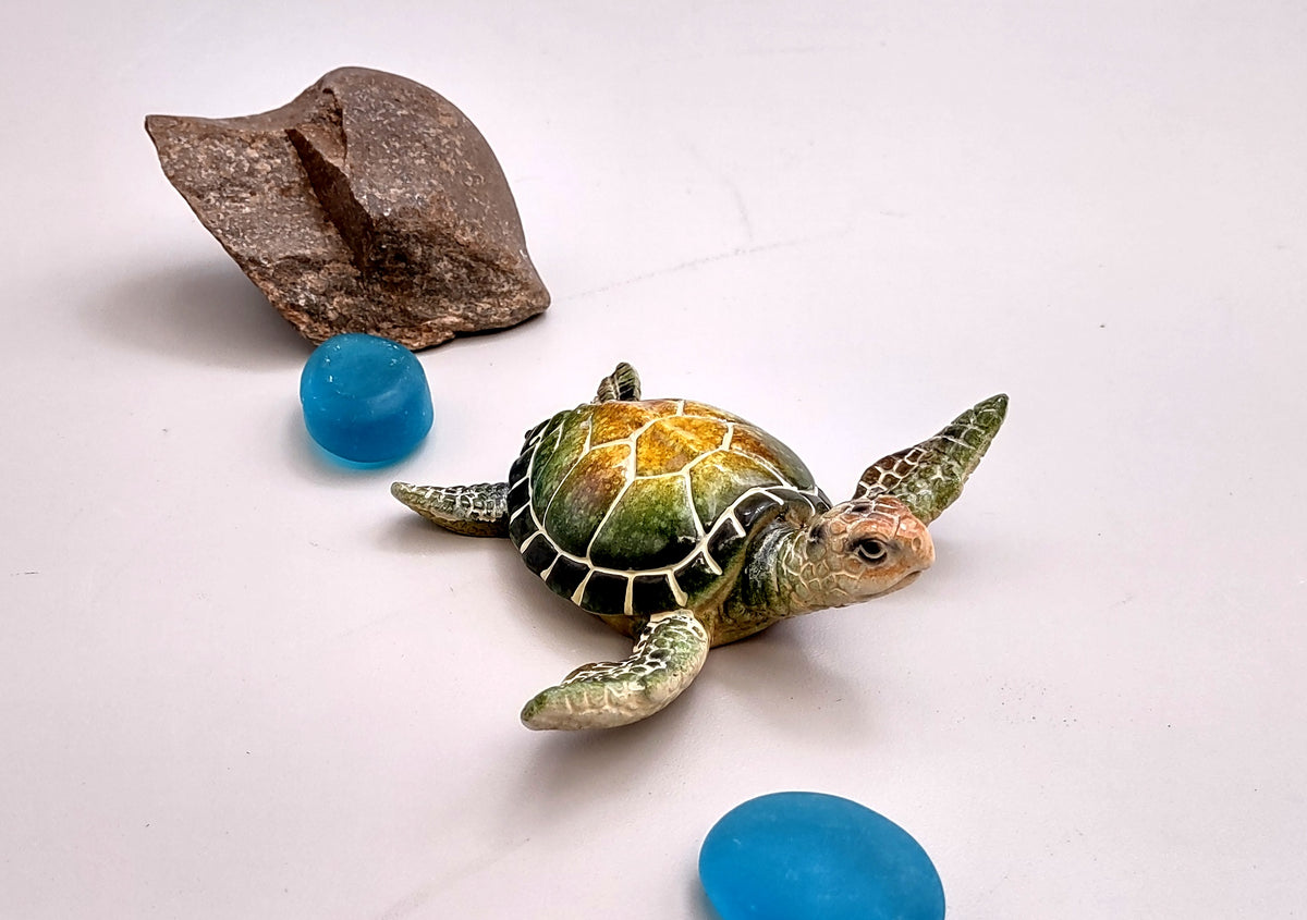 Green Sea Turtle Figurine Painted Resin (1 turtle approx. 4 inches long) Green Painted Resin Sea Turtle Figure for coastal home décor!