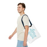 White and Teal Tropical Flower Sea Turtle Tote Bag - 3 sizes
