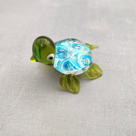 Swirl Glass Sea Turtle Figurine Green Blue (1 figure approx. 1.5 inches) Swirly Green Blue Glass Sea Turtle for gifts décor & collecting!