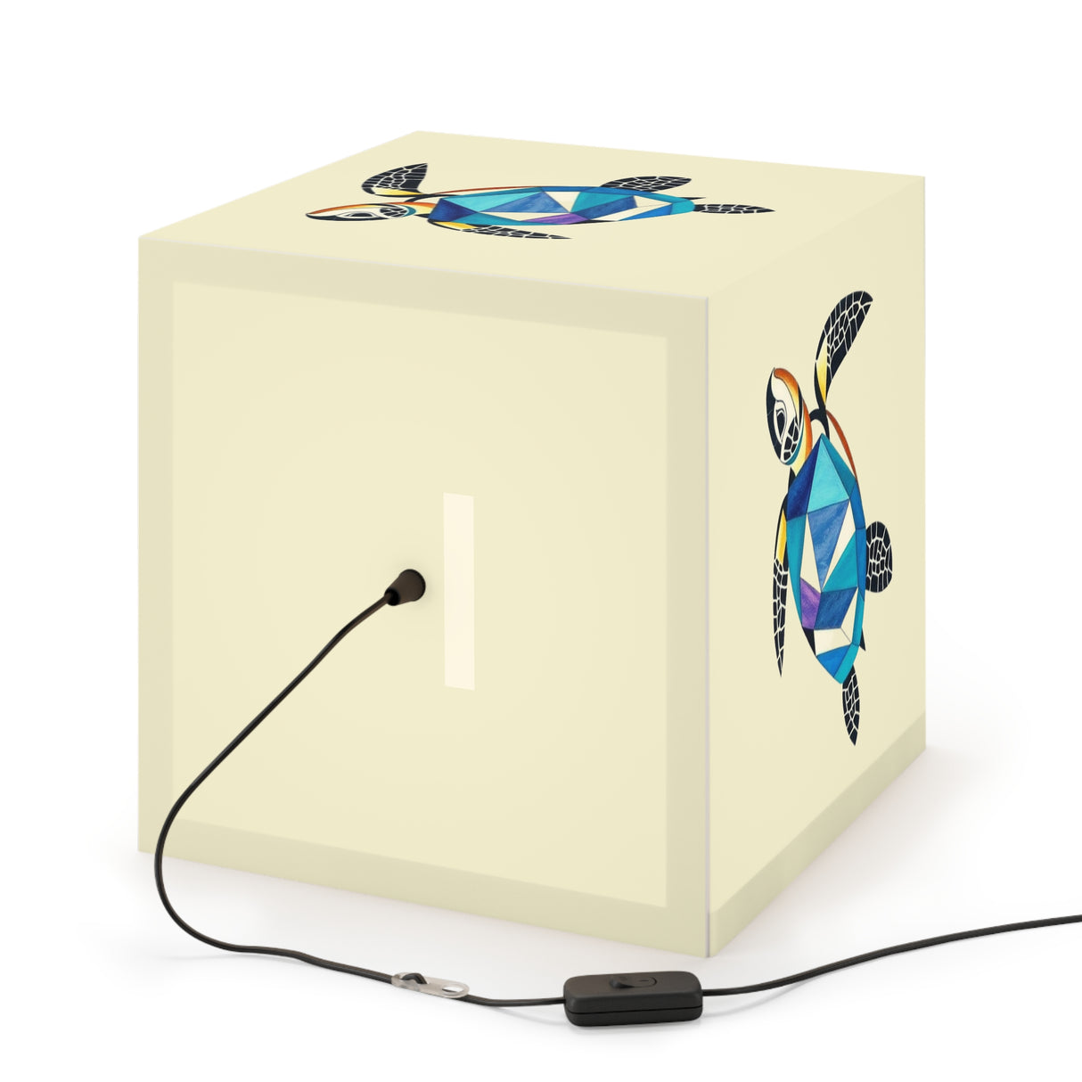 Blue Collage Sea Turtle Geometric Light Cube Lamp