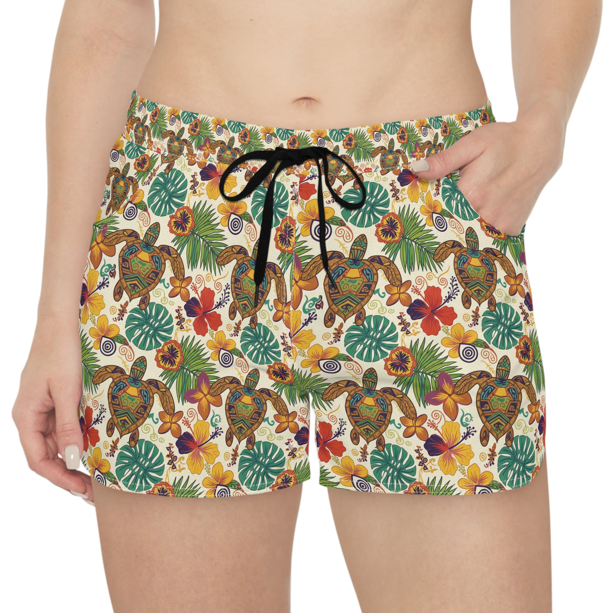 Retro Tropical Sea Turtle Print Womens Shorts