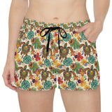 Retro Tropical Sea Turtle Print Womens Shorts