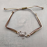 Sea Turtle Charm Bracelet Brown Green White Cord (approx. 5-7+ inches AROUND) Olive Green Brown Sea Turtle String Bracelet Jewelry to gift!