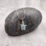 Aqua Rhinestone Sea Turtle Pendant Necklace (approx. 16+ inches AROUND) Teal Sea Turtle Jewelry a gift for ocean & sea turtle enthusiast!