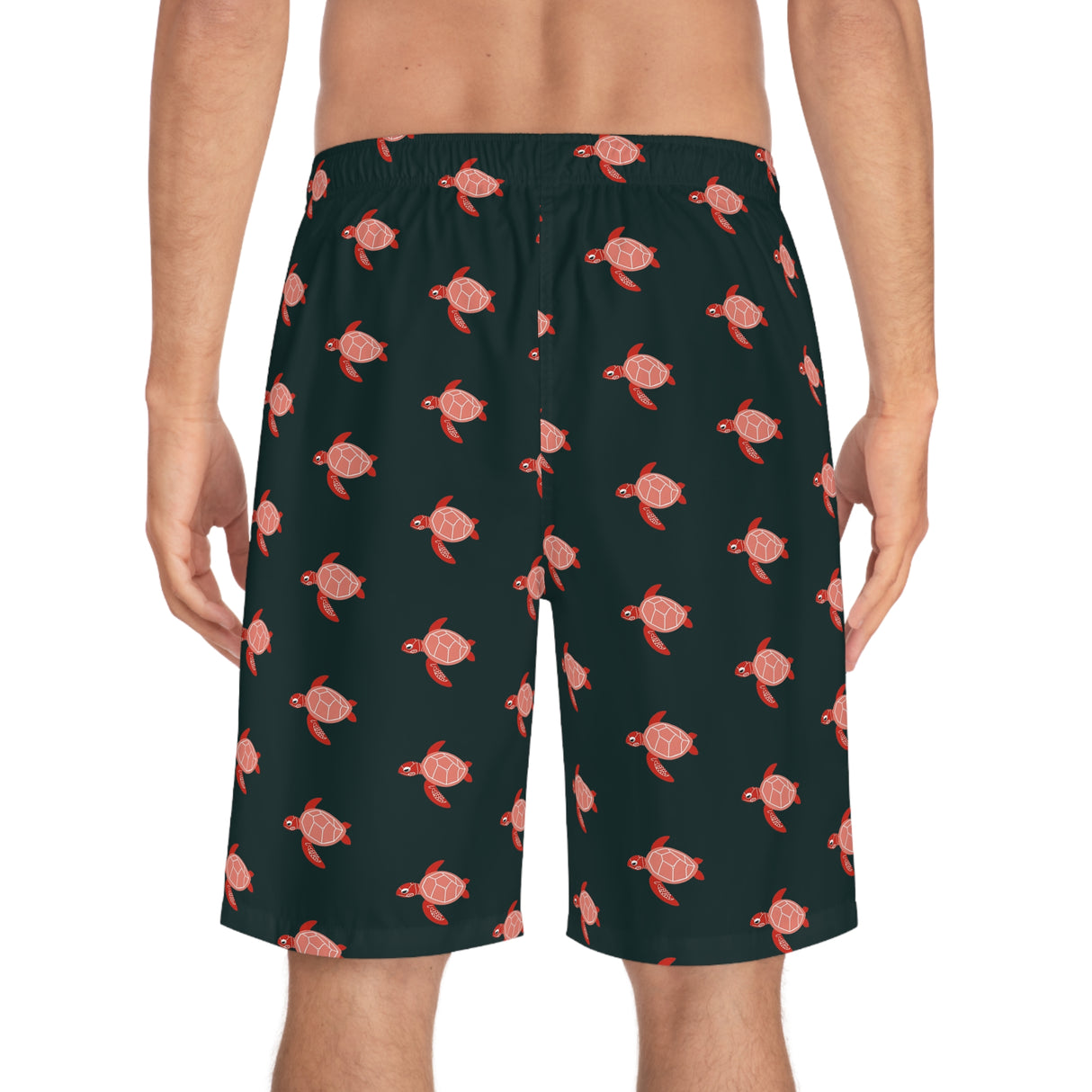 Dark Blue Sea Turtle Print Men's Board Shorts