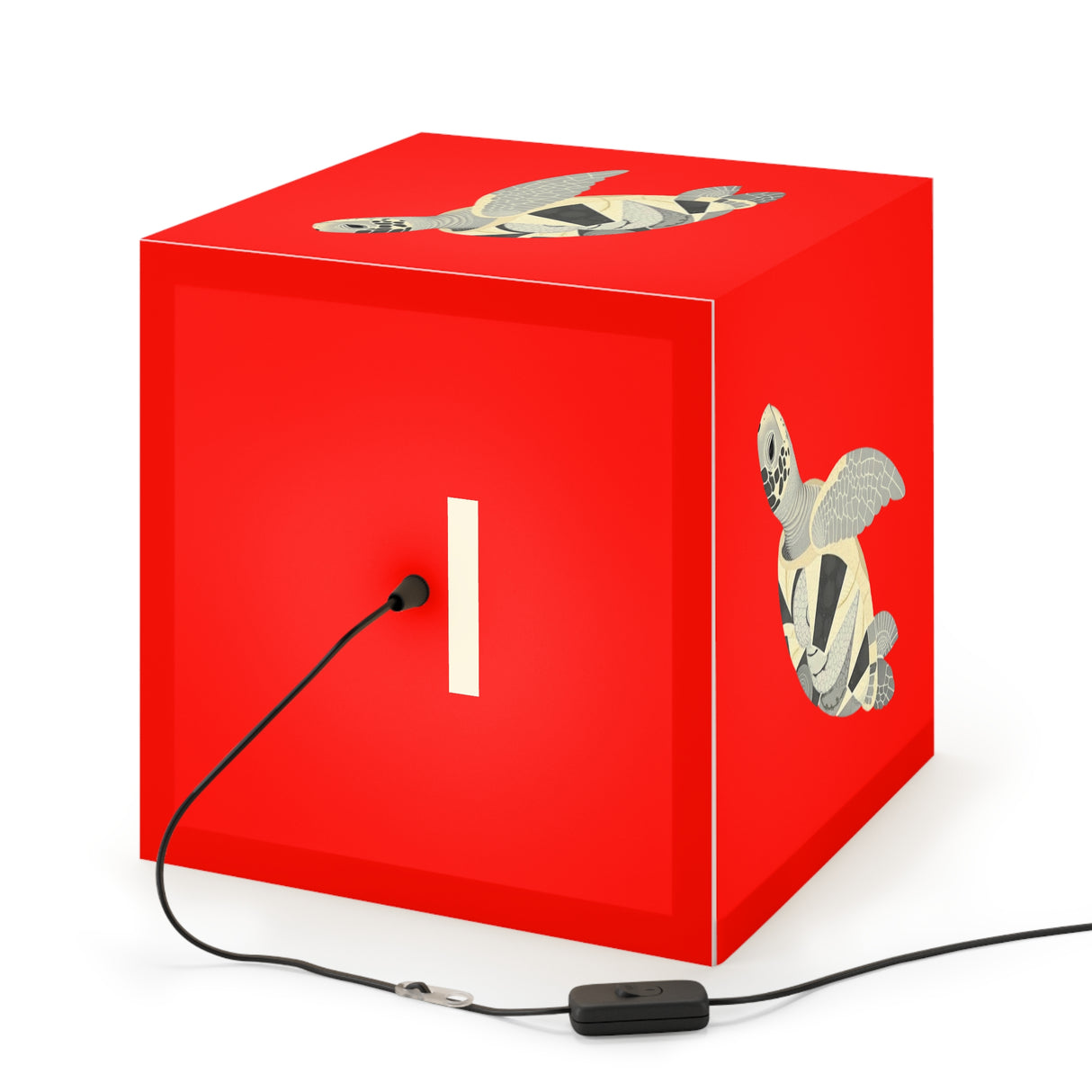 Red Collage Sea Turtle Geometric Light Cube Lamp
