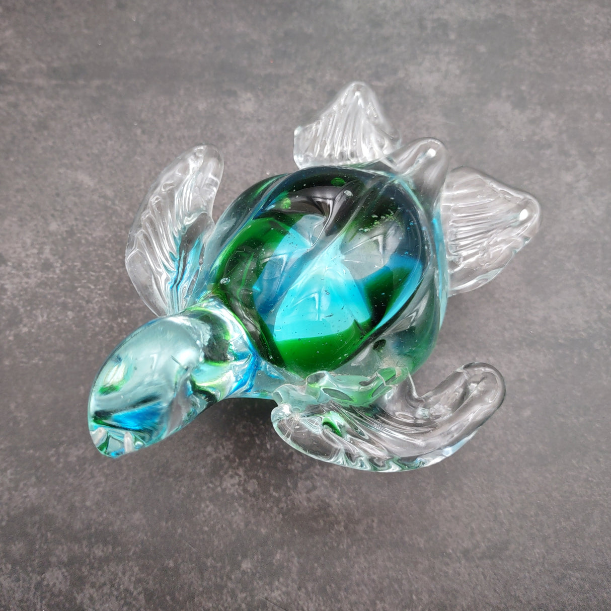 Glass Sea Turtle Figurine Spiral Aqua Green (1 figure approx. 4.5 inches long) Blue Green Glass Sea Turtle for home decor & gifting!