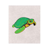 Comic Style Green Sea Turtle -Themed Velveteen Microfiber Blanket - 3 Sizes