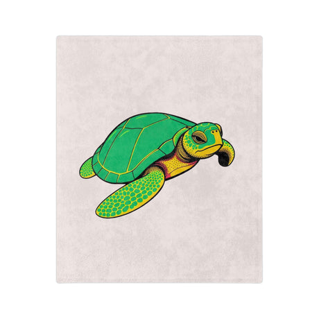 Comic Style Green Sea Turtle -Themed Velveteen Microfiber Blanket - 3 Sizes
