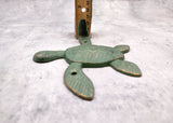 Cast Iron Green Patina Sea Turtle Wall Hook (1 cast iron hook approx. 6+ inches) Verdigris Sea Turtle Wall Hanger for coastal home decor!