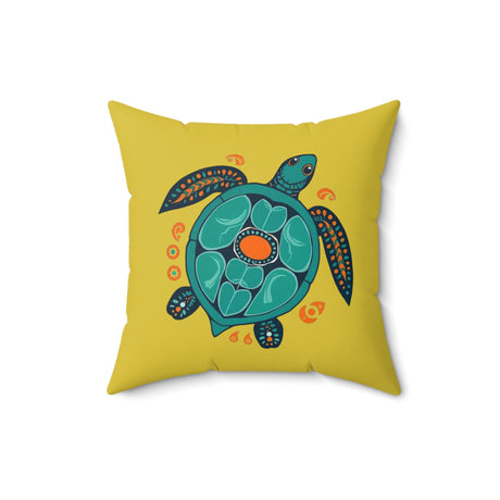 Blue Turtle Boho Sea Turtle Pillow, Faux Suede Pillow, Coastal Home Decor, Boho Accent Cushion, Beach House Accent, Sea Turtle Decor