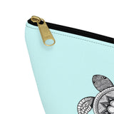 Boho White and Blue Sea Turtle Print Accessory Pouch